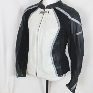 Sedici Motorcycle Jacket Woman Size 12 Black White Full Zip Lined Padded Biker